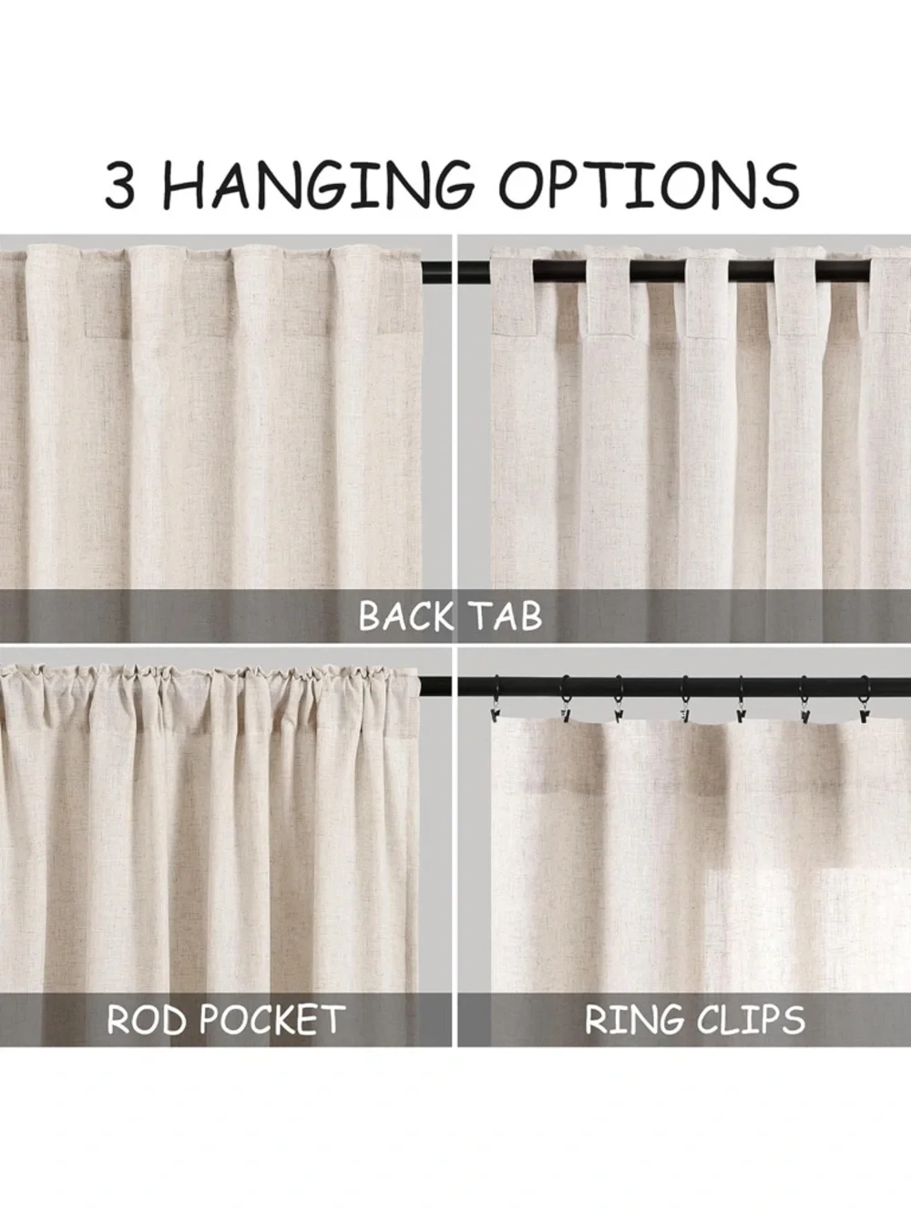 Beige Flax Linen Curtains 52 x 84 inches Long for Living Room 2 Panel Tan Burlap
